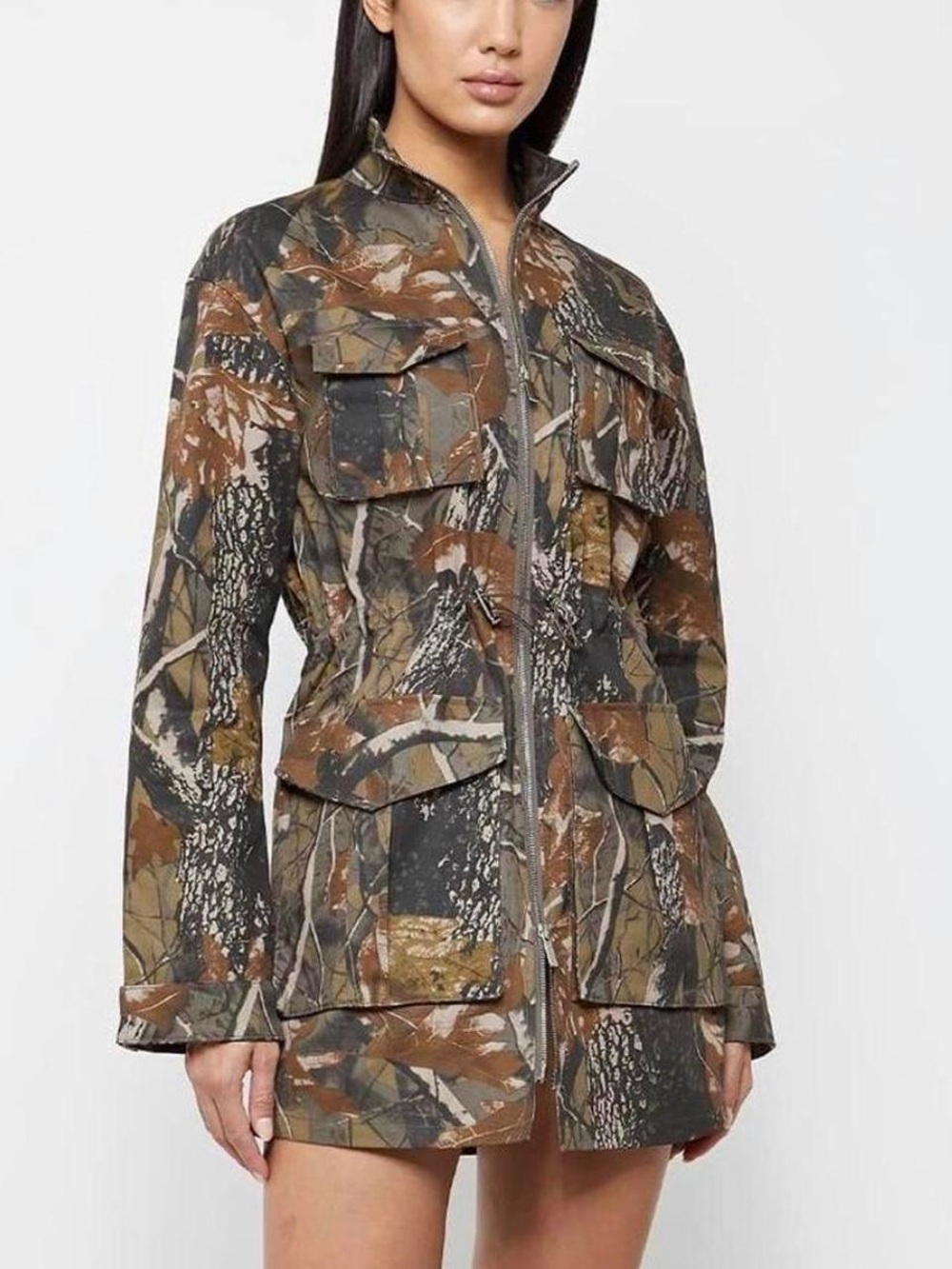 Maniere De Voir Brown Camouflage Zip-Front Utility Jacket